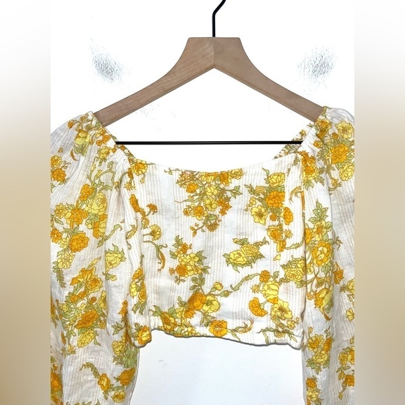 FAITHFULL THE BRAND Carmody Floral Linen Yellow and White Crop Size Small - Picture 11 of 11